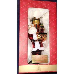 DILLARD'S TRIMMINGS Handblown Santa holding presents. NIB. POLAND. 7".